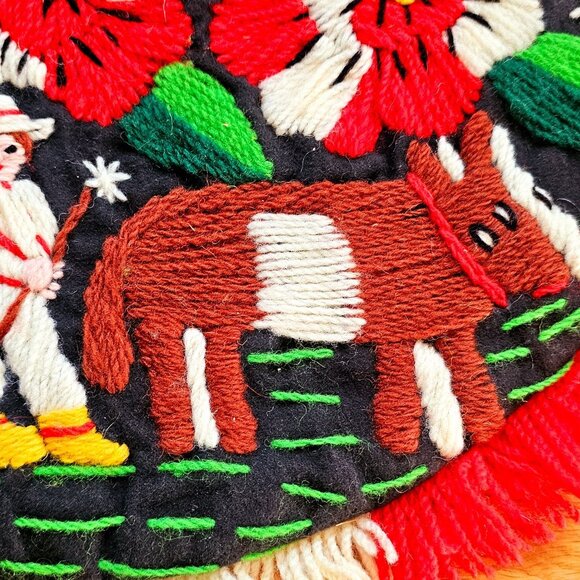 Handcrafted Madeira Portugal Floral Embroidered Crewel Wool Tote Handbag Purse - Picture 9 of 15